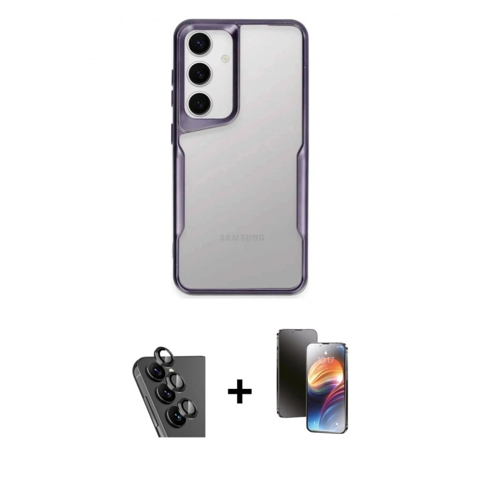 MARSİLYAN™- Galaxy A24 4G Kılıf Akış Çizgi Koleksiyonu - Siyah 3D Antistatik Mat Seramik Nano Ekran Koruyucu + Valdez Metal Kamera Lens - SH