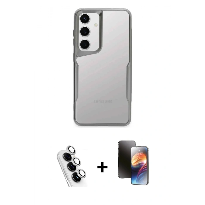 MARSİLYAN™- Galaxy A24 4G Kılıf Akış Çizgi Koleksiyonu - Siyah 3D Antistatik Mat Seramik Nano Ekran Koruyucu + Valdez Metal Kamera Lens - GS