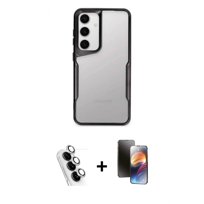 MARSİLYAN™- Galaxy A24 4G Kılıf Akış Çizgi Koleksiyonu - Siyah 3D Antistatik Mat Seramik Nano Ekran Koruyucu + Valdez Metal Kamera Lens - GS