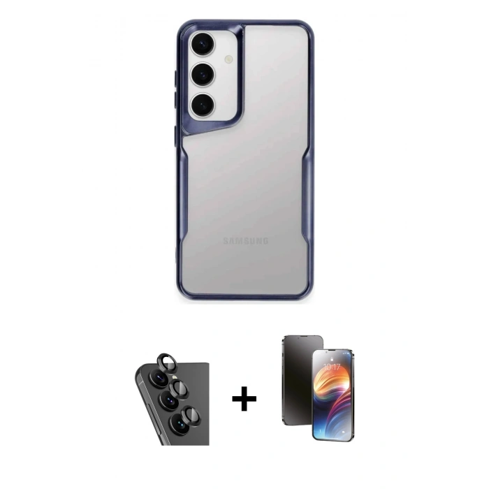 MARSİLYAN™- Galaxy A24 4G Kılıf Akış Çizgi Koleksiyonu - Siyah 3D Antistatik Mat Seramik Nano Ekran Koruyucu + Valdez Metal Kamera Lens - SH