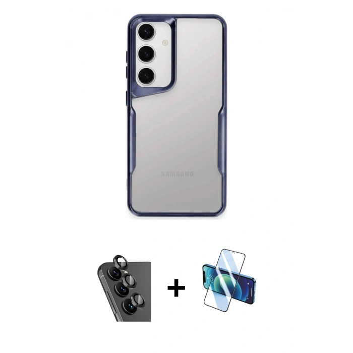 MARSİLYAN™- Galaxy A24 4G Kılıf Akış Çizgi Koleksiyonu - Siyah 3D Antistatik Seramik Nano Ekran Koruyucu + Valdez Metal Kamera Lens - SH
