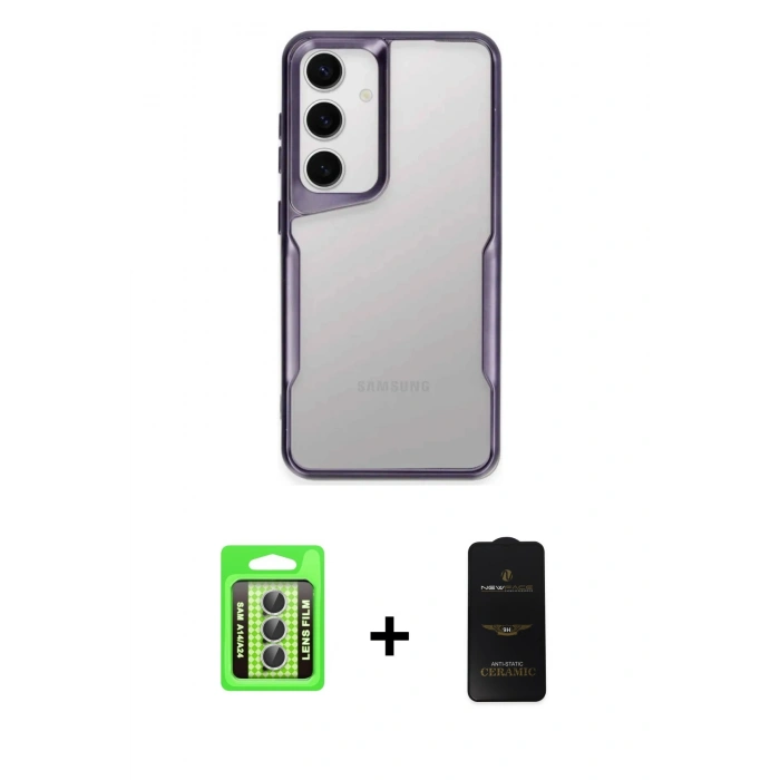 MARSİLYAN™- Galaxy A24 4G Kılıf Akış Çizgi Koleksiyonu - Siyah 6D Antistatik Mat Seramik Hayalet Nano Ekran Koruyucu + Raze Metal Kamera Lens - GS