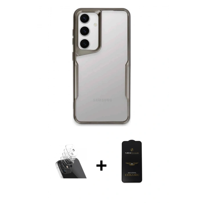 MARSİLYAN™- Galaxy A24 4G Kılıf Akış Çizgi Koleksiyonu - Siyah 6D Antistatik Mat Seramik Hayalet Nano Ekran Koruyucu + Kamera Lens Koruma Cam - SF