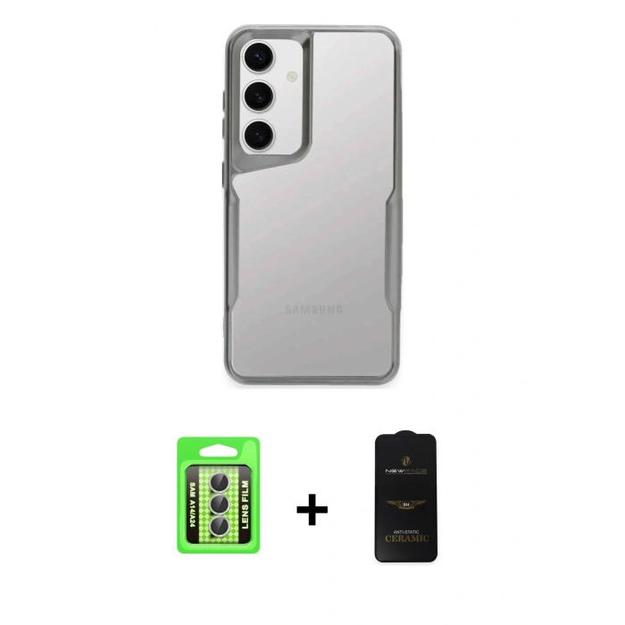 MARSİLYAN™- Galaxy A24 4G Kılıf Akış Çizgi Koleksiyonu - Siyah 6D Antistatik Mat Seramik Hayalet Nano Ekran Koruyucu + Raze Metal Kamera Lens - GS
