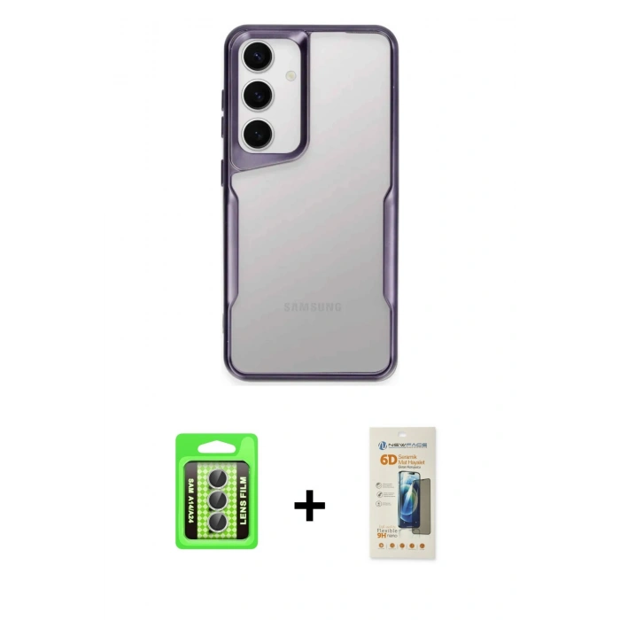 MARSİLYAN™- Galaxy A24 4G Kılıf Akış Çizgi Koleksiyonu - Siyah 6D Mat Seramik Hayalet Nano Ekran Koruyucu + Raze Metal Kamera Lens - GS