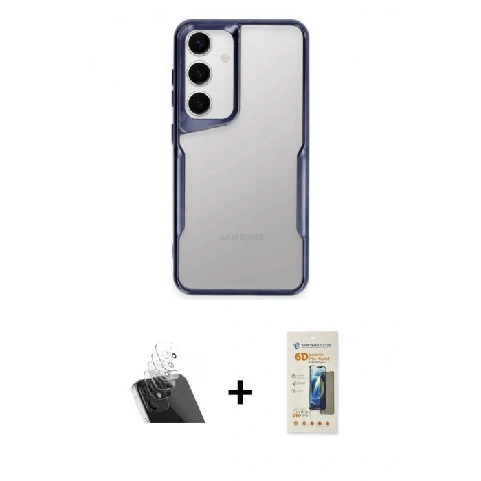 MARSİLYAN™- Galaxy A24 4G Kılıf Akış Çizgi Koleksiyonu - Siyah 6D Mat Seramik Hayalet Nano Ekran Koruyucu + Kamera Lens Koruma Cam - SF