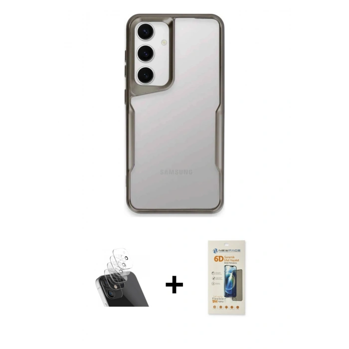 MARSİLYAN™- Galaxy A24 4G Kılıf Akış Çizgi Koleksiyonu - Siyah 6D Mat Seramik Hayalet Nano Ekran Koruyucu + Kamera Lens Koruma Cam - SF