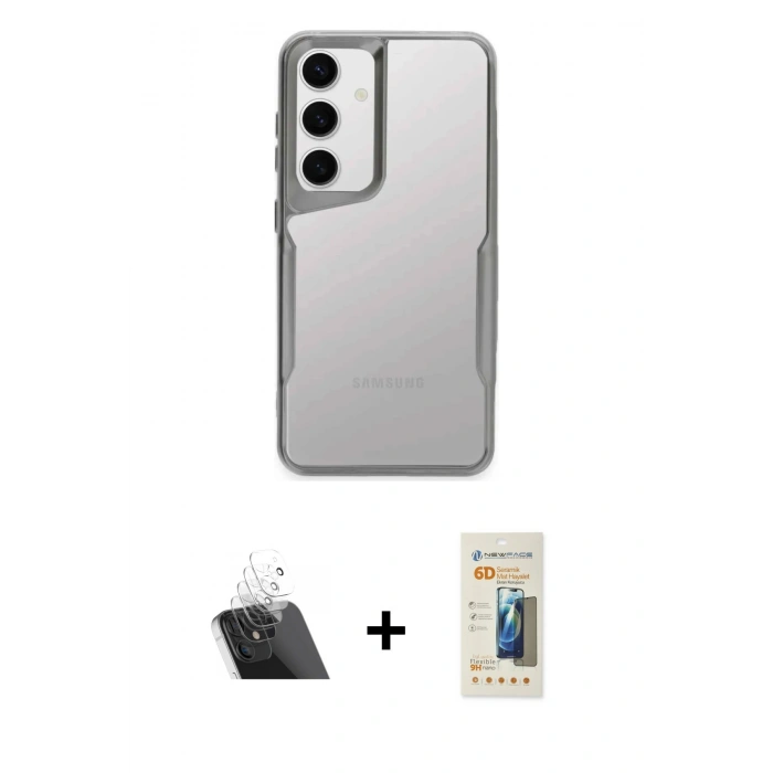 MARSİLYAN™- Galaxy A24 4G Kılıf Akış Çizgi Koleksiyonu - Siyah 6D Mat Seramik Hayalet Nano Ekran Koruyucu + Kamera Lens Koruma Cam - SF