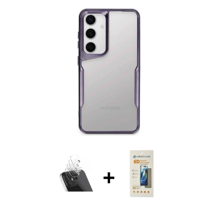 MARSİLYAN™- Galaxy A24 4G Kılıf Akış Çizgi Koleksiyonu - Siyah 6D Mat Seramik Hayalet Nano Ekran Koruyucu + Kamera Lens Koruma Cam - SF