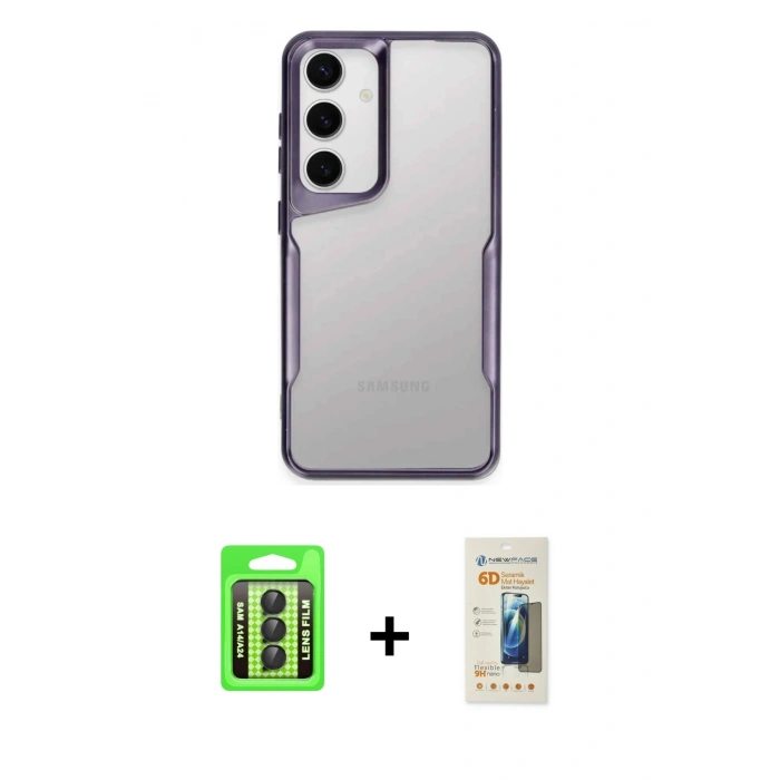 MARSİLYAN™- Galaxy A24 4G Kılıf Akış Çizgi Koleksiyonu - Siyah 6D Mat Seramik Hayalet Nano Ekran Koruyucu + Raze Metal Kamera Lens - SH
