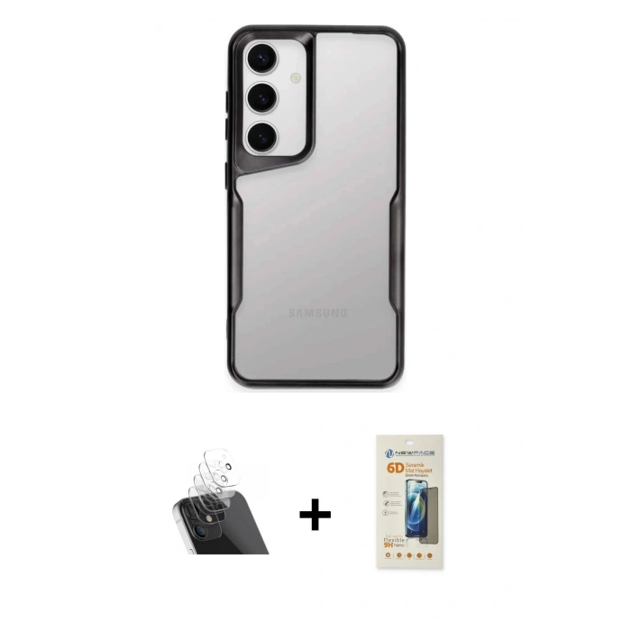 MARSİLYAN™- Galaxy A24 4G Kılıf Akış Çizgi Koleksiyonu - Siyah 6D Mat Seramik Hayalet Nano Ekran Koruyucu + Kamera Lens Koruma Cam - SF