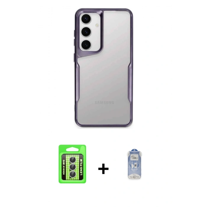 MARSİLYAN™- Galaxy A24 4G Kılıf Akış Çizgi Koleksiyonu - Siyah Joko Magic 5D Cam + Raze Metal Kamera Lens - GS