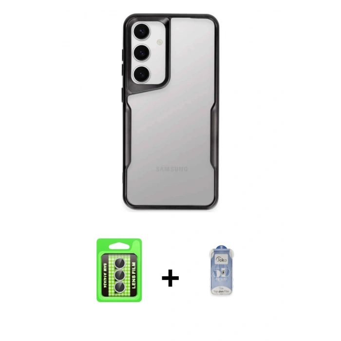 MARSİLYAN™- Galaxy A24 4G Kılıf Akış Çizgi Koleksiyonu - Siyah Joko Magic 5D Cam + Raze Metal Kamera Lens - GS