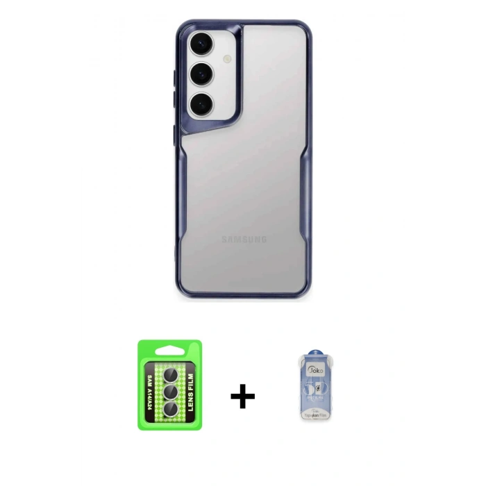 MARSİLYAN™- Galaxy A24 4G Kılıf Akış Çizgi Koleksiyonu - Siyah Joko Magic 5D Cam + Raze Metal Kamera Lens - GS