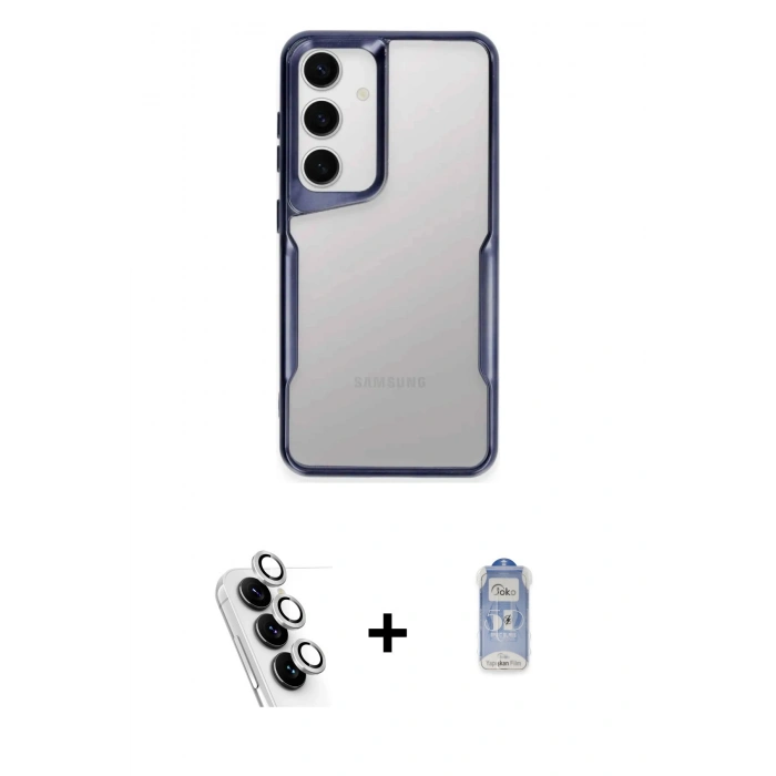 MARSİLYAN™- Galaxy A24 4G Kılıf Akış Çizgi Koleksiyonu - Siyah Joko Magic 5D Cam + Valdez Metal Kamera Lens - GS
