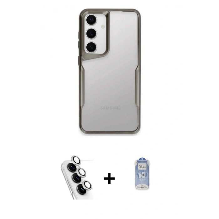 MARSİLYAN™- Galaxy A24 4G Kılıf Akış Çizgi Koleksiyonu - Siyah Joko Magic 5D Cam + Valdez Metal Kamera Lens - GS