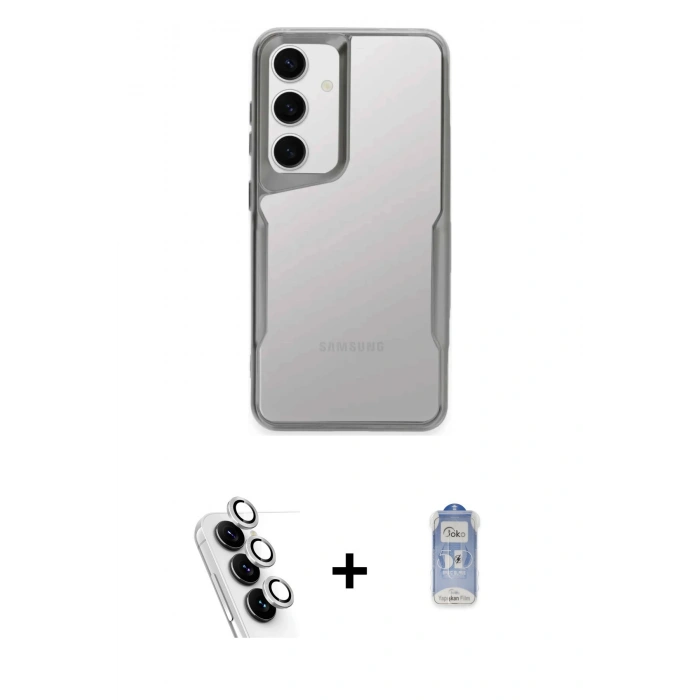 MARSİLYAN™- Galaxy A24 4G Kılıf Akış Çizgi Koleksiyonu - Siyah Joko Magic 5D Cam + Valdez Metal Kamera Lens - GS