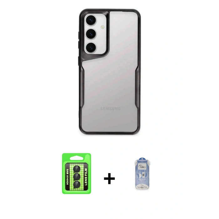 MARSİLYAN™- Galaxy A24 4G Kılıf Akış Çizgi Koleksiyonu - Siyah Joko Magic 5D Cam + Raze Metal Kamera Lens - SH
