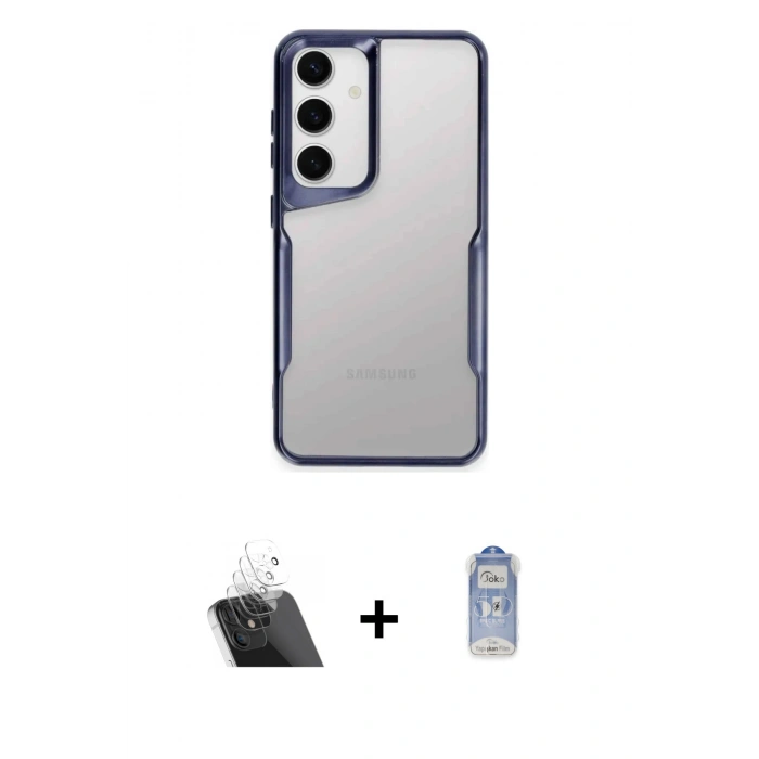 MARSİLYAN™- Galaxy A24 4G Kılıf Akış Çizgi Koleksiyonu - Siyah Joko Magic 5D Cam + Kamera Lens Koruma Cam - SF