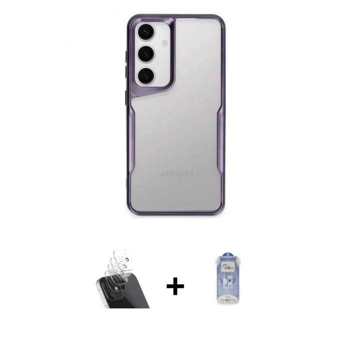 MARSİLYAN™- Galaxy A24 4G Kılıf Akış Çizgi Koleksiyonu - Siyah Joko Magic 5D Cam + Kamera Lens Koruma Cam - SF