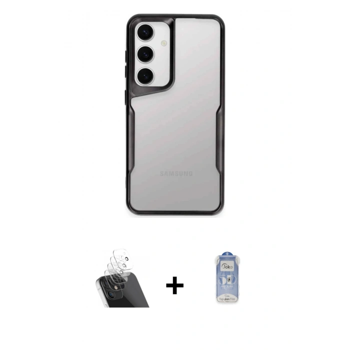 MARSİLYAN™- Galaxy A24 4G Kılıf Akış Çizgi Koleksiyonu - Siyah Joko Magic 5D Cam + Kamera Lens Koruma Cam - SF