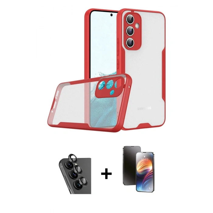 MARSİLYAN™- Galaxy A24 4G Kılıf Atlas Asil Serisi - Siyah 3D Antistatik Mat Seramik Nano Ekran Koruyucu + Valdez Metal Kamera Lens - SH