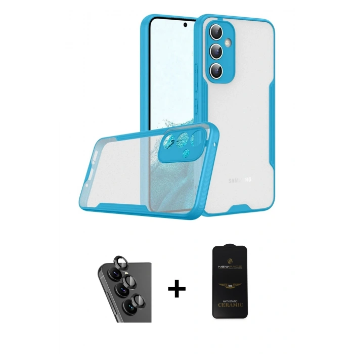 MARSİLYAN™- Galaxy A24 4G Kılıf Atlas Asil Serisi - Siyah 6D Antistatik Mat Seramik Hayalet Nano Ekran Koruyucu + Valdez Metal Kamera Lens - SH