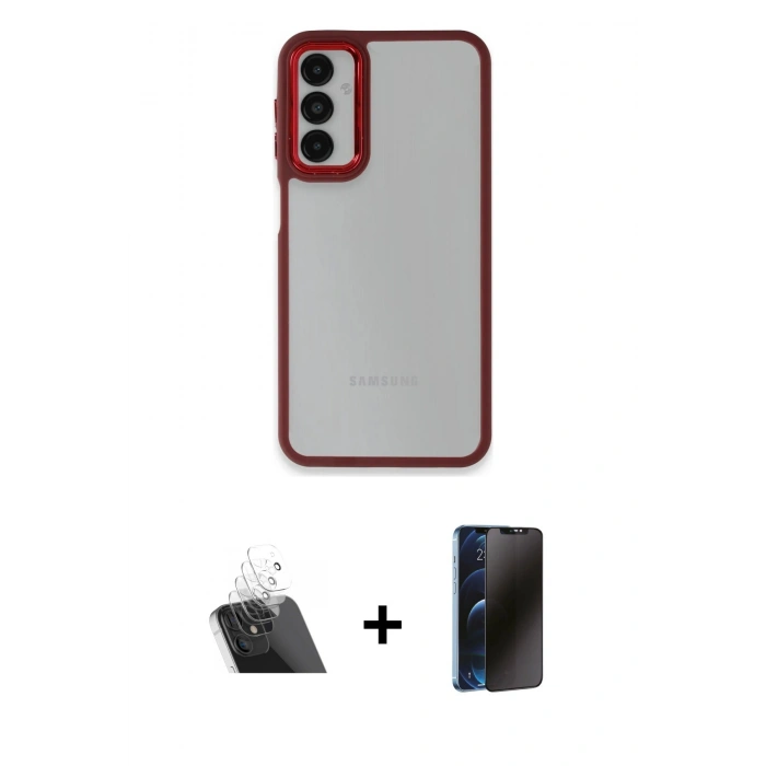 MARSİLYAN™- Galaxy A24 4G Kılıf Eksen Doku Prime - Siyah 3D Antistatik Hayalet Cam Ekran Koruyucu + Kamera Lens Koruma Cam - SF