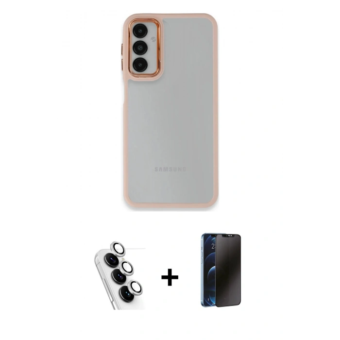 MARSİLYAN™- Galaxy A24 4G Kılıf Eksen Doku Prime - Siyah 3D Antistatik Hayalet Cam Ekran Koruyucu + Valdez Metal Kamera Lens - GS