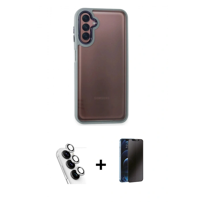 MARSİLYAN™- Galaxy A24 4G Kılıf Eksen Doku Prime - Siyah 3D Antistatik Hayalet Cam Ekran Koruyucu + Valdez Metal Kamera Lens - GS