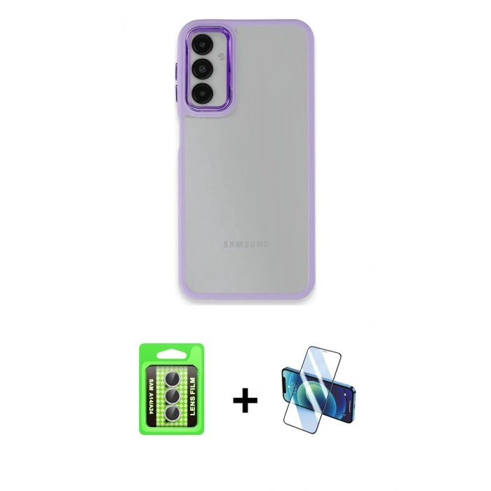 MARSİLYAN™- Galaxy A24 4G Kılıf Eksen Doku Prime - Siyah 3D Antistatik Seramik Nano Ekran Koruyucu + Raze Metal Kamera Lens - GS