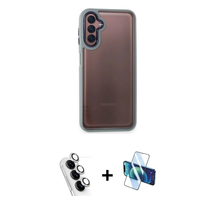 MARSİLYAN™- Galaxy A24 4G Kılıf Eksen Doku Prime - Siyah 3D Antistatik Seramik Nano Ekran Koruyucu + Valdez Metal Kamera Lens - GS