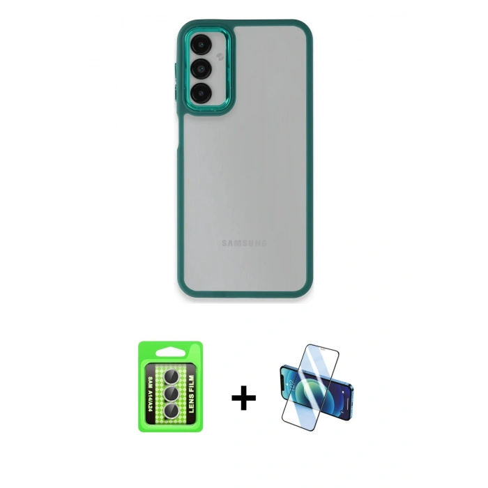 MARSİLYAN™- Galaxy A24 4G Kılıf Eksen Doku Prime - Siyah 3D Antistatik Seramik Nano Ekran Koruyucu + Raze Metal Kamera Lens - GS