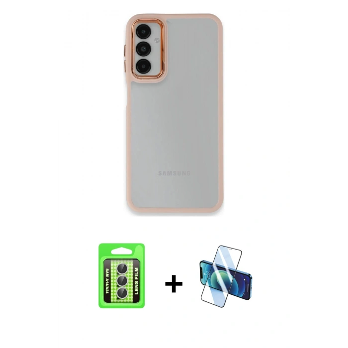 MARSİLYAN™- Galaxy A24 4G Kılıf Eksen Doku Prime - Siyah 3D Antistatik Seramik Nano Ekran Koruyucu + Raze Metal Kamera Lens - GS