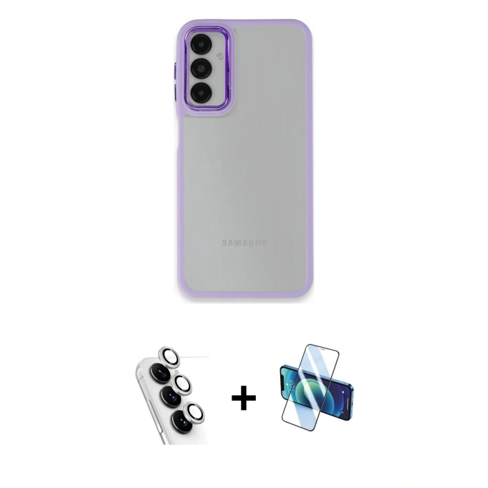 MARSİLYAN™- Galaxy A24 4G Kılıf Eksen Doku Prime - Siyah 3D Antistatik Seramik Nano Ekran Koruyucu + Valdez Metal Kamera Lens - GS
