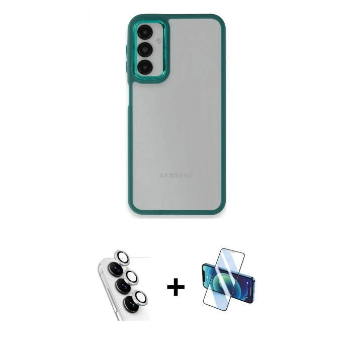 MARSİLYAN™- Galaxy A24 4G Kılıf Eksen Doku Prime - Siyah 3D Antistatik Seramik Nano Ekran Koruyucu + Valdez Metal Kamera Lens - GS