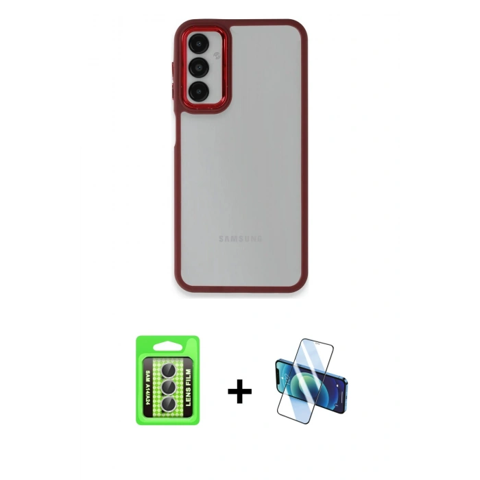 MARSİLYAN™- Galaxy A24 4G Kılıf Eksen Doku Prime - Siyah 3D Antistatik Seramik Nano Ekran Koruyucu + Raze Metal Kamera Lens - GS
