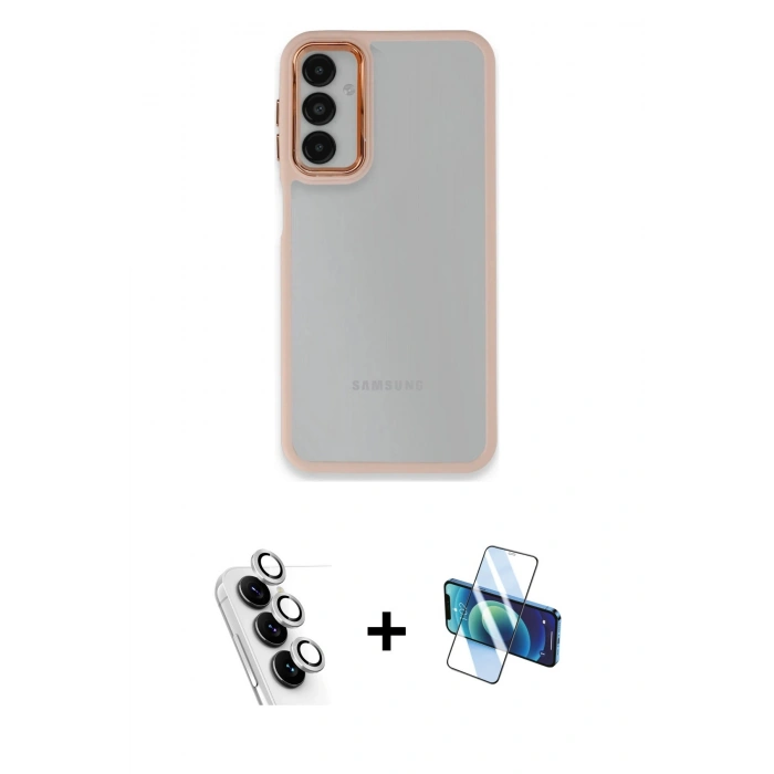 MARSİLYAN™- Galaxy A24 4G Kılıf Eksen Doku Prime - Siyah 3D Antistatik Seramik Nano Ekran Koruyucu + Valdez Metal Kamera Lens - GS