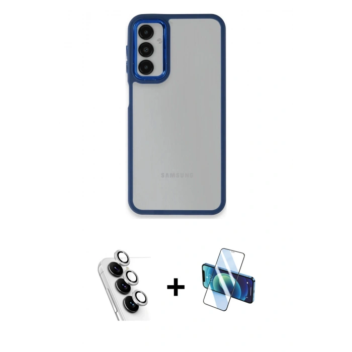 MARSİLYAN™- Galaxy A24 4G Kılıf Eksen Doku Prime - Siyah 3D Antistatik Seramik Nano Ekran Koruyucu + Valdez Metal Kamera Lens - GS