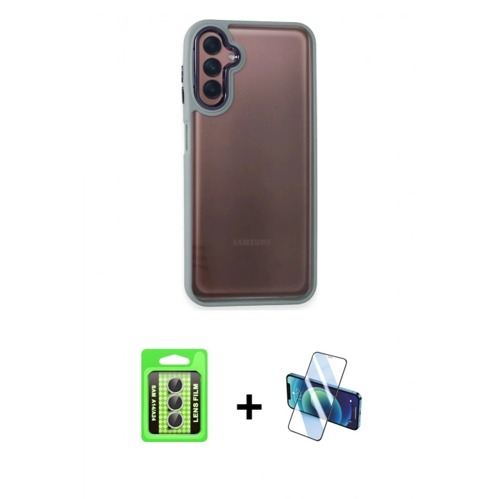 MARSİLYAN™- Galaxy A24 4G Kılıf Eksen Doku Prime - Siyah 3D Antistatik Seramik Nano Ekran Koruyucu + Raze Metal Kamera Lens - GS