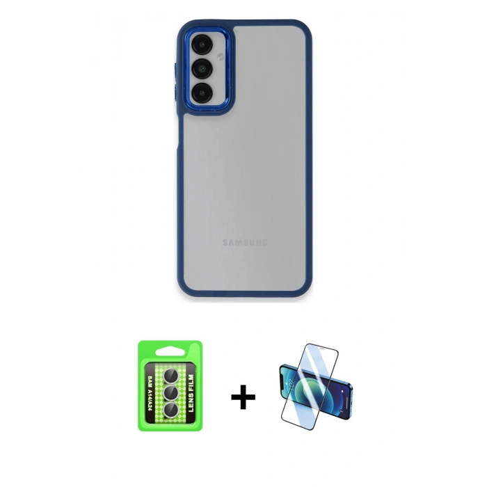MARSİLYAN™- Galaxy A24 4G Kılıf Eksen Doku Prime - Siyah 3D Antistatik Seramik Nano Ekran Koruyucu + Raze Metal Kamera Lens - GS