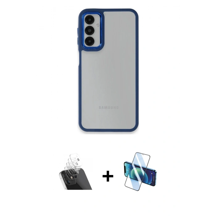 MARSİLYAN™- Galaxy A24 4G Kılıf Eksen Doku Prime - Siyah 3D Antistatik Seramik Nano Ekran Koruyucu + Kamera Lens Koruma Cam - SF