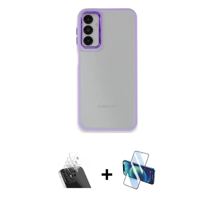 MARSİLYAN™- Galaxy A24 4G Kılıf Eksen Doku Prime - Siyah 3D Antistatik Seramik Nano Ekran Koruyucu + Kamera Lens Koruma Cam - SF
