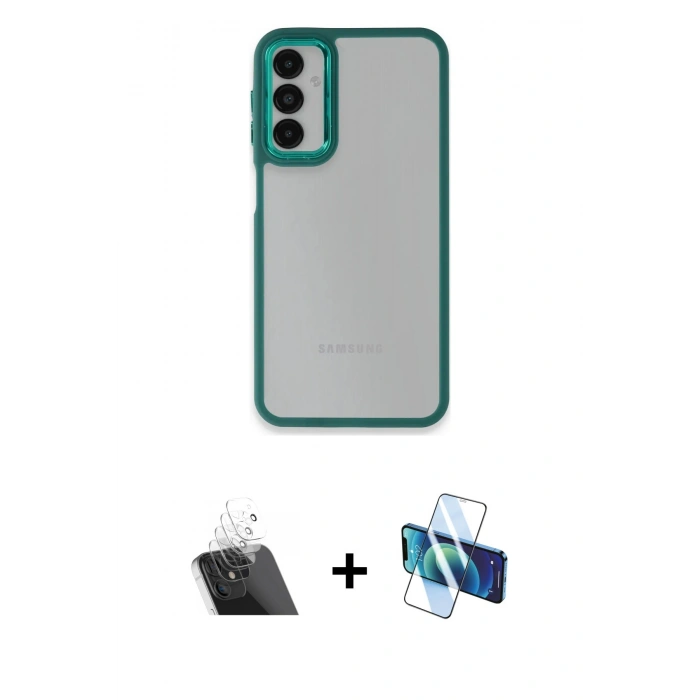 MARSİLYAN™- Galaxy A24 4G Kılıf Eksen Doku Prime - Siyah 3D Antistatik Seramik Nano Ekran Koruyucu + Kamera Lens Koruma Cam - SF