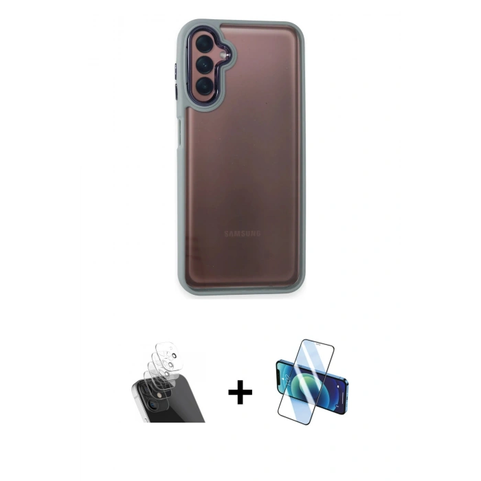 MARSİLYAN™- Galaxy A24 4G Kılıf Eksen Doku Prime - Siyah 3D Antistatik Seramik Nano Ekran Koruyucu + Kamera Lens Koruma Cam - SF