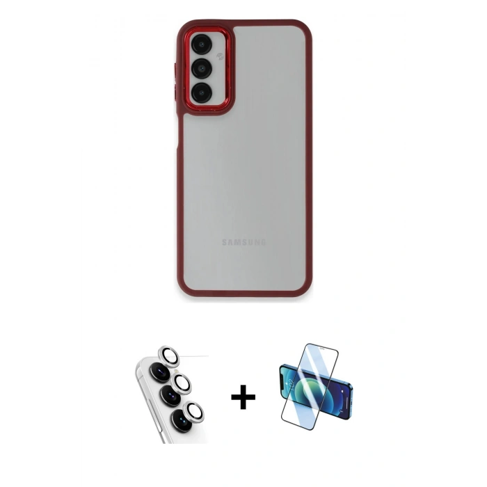 MARSİLYAN™- Galaxy A24 4G Kılıf Eksen Doku Prime - Siyah 3D Antistatik Seramik Nano Ekran Koruyucu + Valdez Metal Kamera Lens - GS