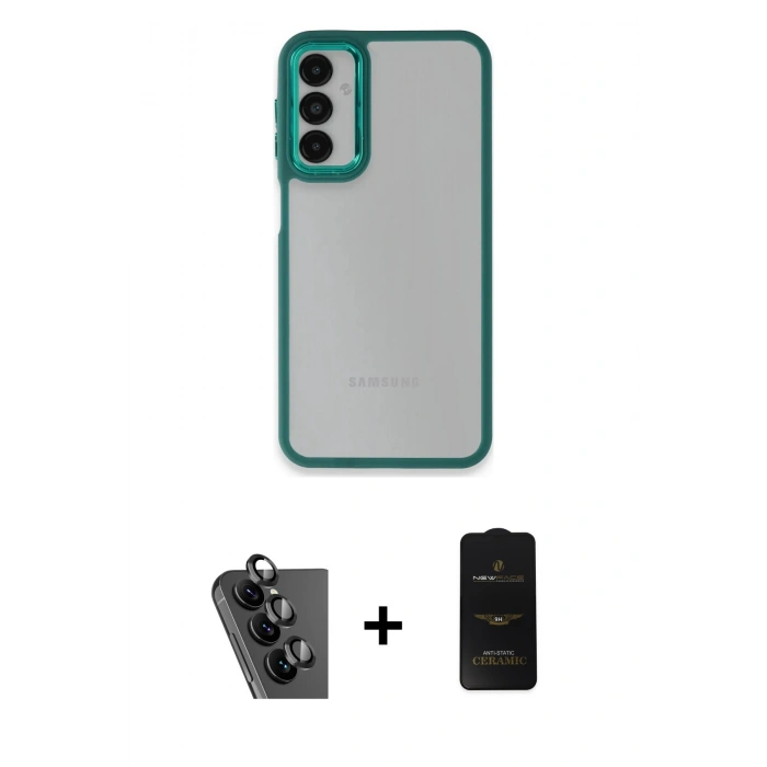 MARSİLYAN™- Galaxy A24 4G Kılıf Eksen Doku Prime - Siyah 6D Antistatik Mat Seramik Hayalet Nano Ekran Koruyucu + Valdez Metal Kamera Lens - SH
