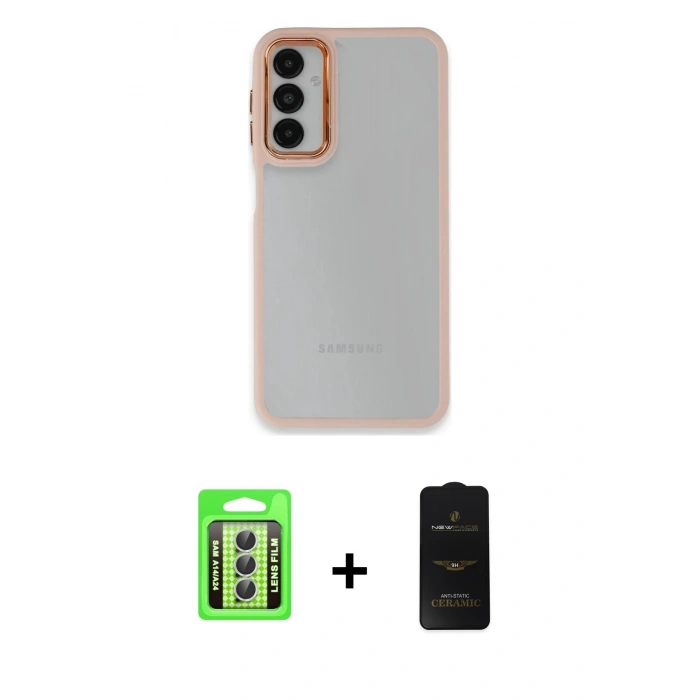 MARSİLYAN™- Galaxy A24 4G Kılıf Eksen Doku Prime - Siyah 6D Antistatik Mat Seramik Hayalet Nano Ekran Koruyucu + Raze Metal Kamera Lens - GS