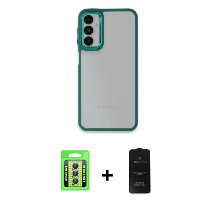 MARSİLYAN™- Galaxy A24 4G Kılıf Eksen Doku Prime - Siyah 6D Antistatik Mat Seramik Hayalet Nano Ekran Koruyucu + Raze Metal Kamera Lens - GS