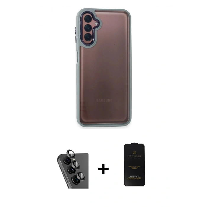 MARSİLYAN™- Galaxy A24 4G Kılıf Eksen Doku Prime - Siyah 6D Antistatik Mat Seramik Hayalet Nano Ekran Koruyucu + Valdez Metal Kamera Lens - SH